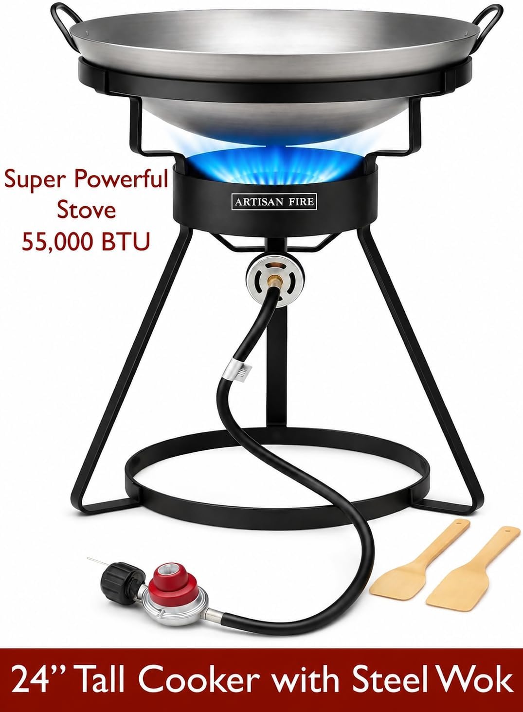 Outdoor Cooker Stove with Iron Wok-Propane Grill-55,000 BTU High Pressure Propane Burner-Ideal for Backyard BBQ, Camp Stove - Image 2