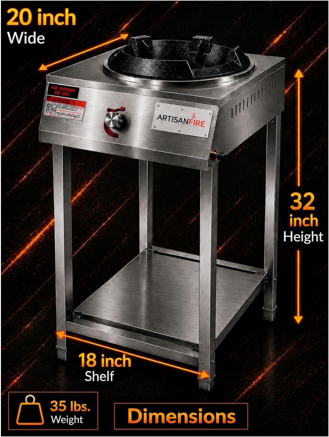 Professional Vortex Wok Range Stove–Stainless Steel-220,000 BTU-Outdoor Propane Wok Burner with Brass Jet Burners-Ideal for High Heat Stir Fry & Asian Cooking-Home & Commerical - Image 6