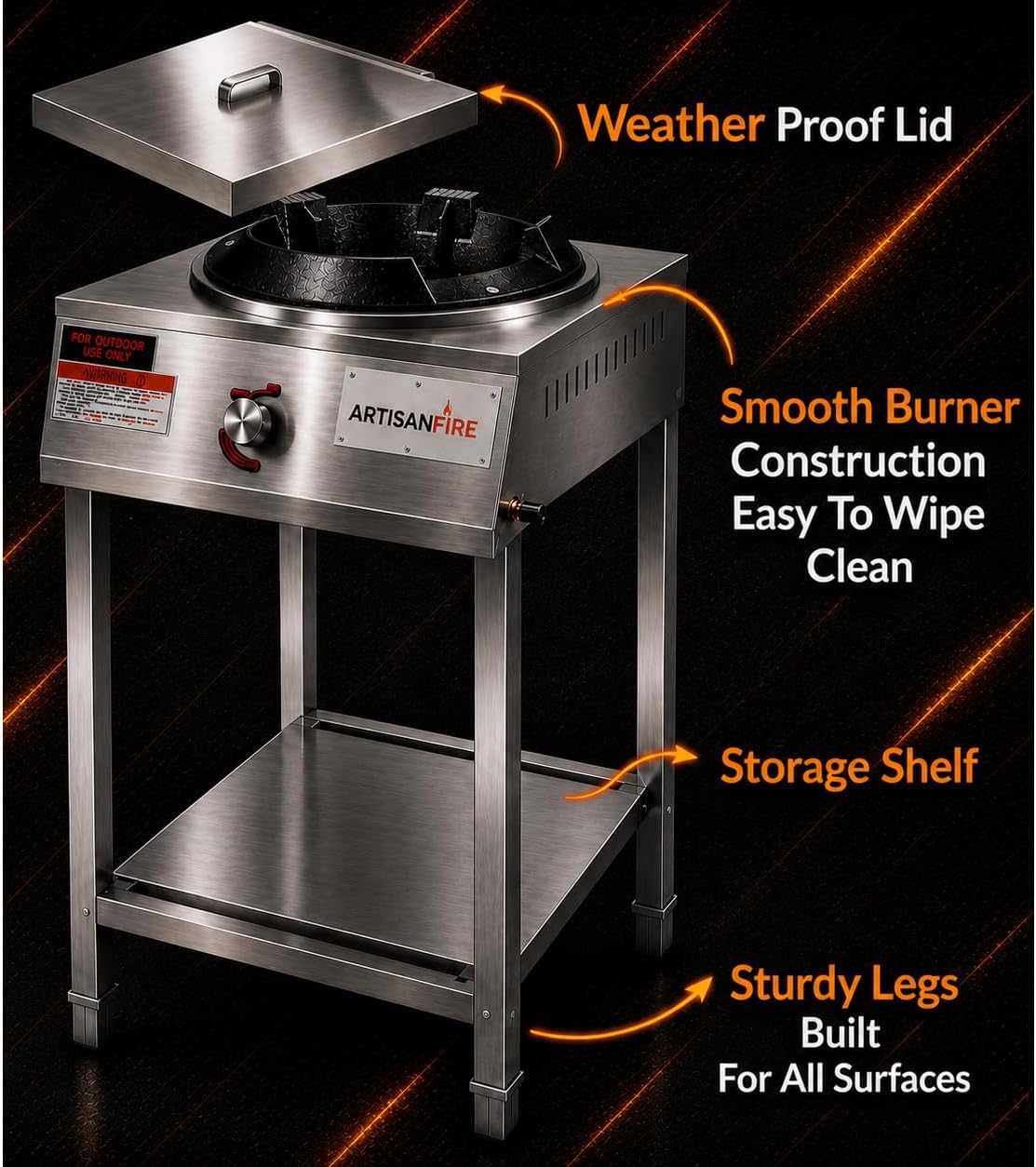 Professional Vortex Wok Range Stove–Stainless Steel-220,000 BTU-Outdoor Propane Wok Burner with Brass Jet Burners-Ideal for High Heat Stir Fry & Asian Cooking-Home & Commerical - Image 5
