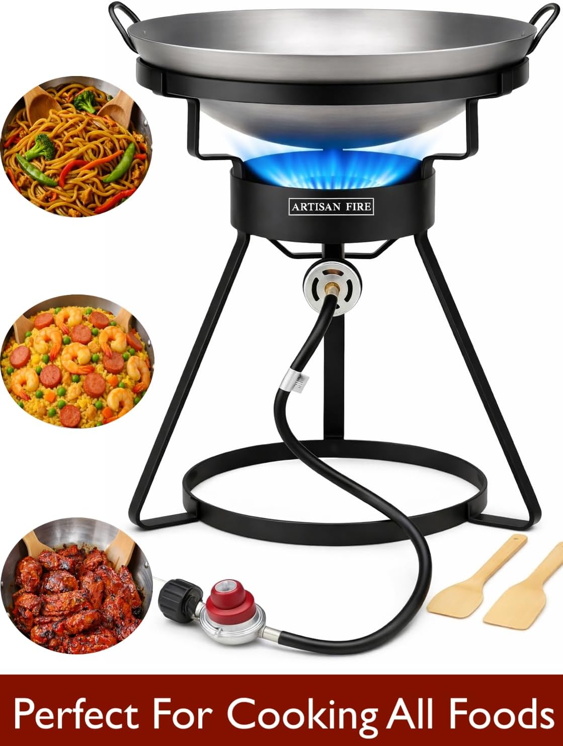 Outdoor Cooker Stove with Iron Wok-Propane Grill-55,000 BTU High Pressure Propane Burner-Ideal for Backyard BBQ, Camp Stove - Image 6