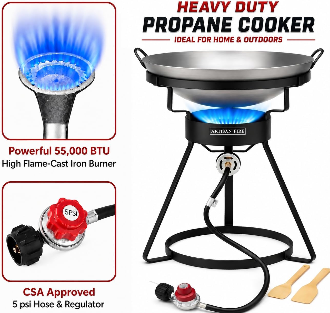Outdoor Cooker Stove with Iron Wok-Propane Grill-55,000 BTU High Pressure Propane Burner-Ideal for Backyard BBQ, Camp Stove - Image 5