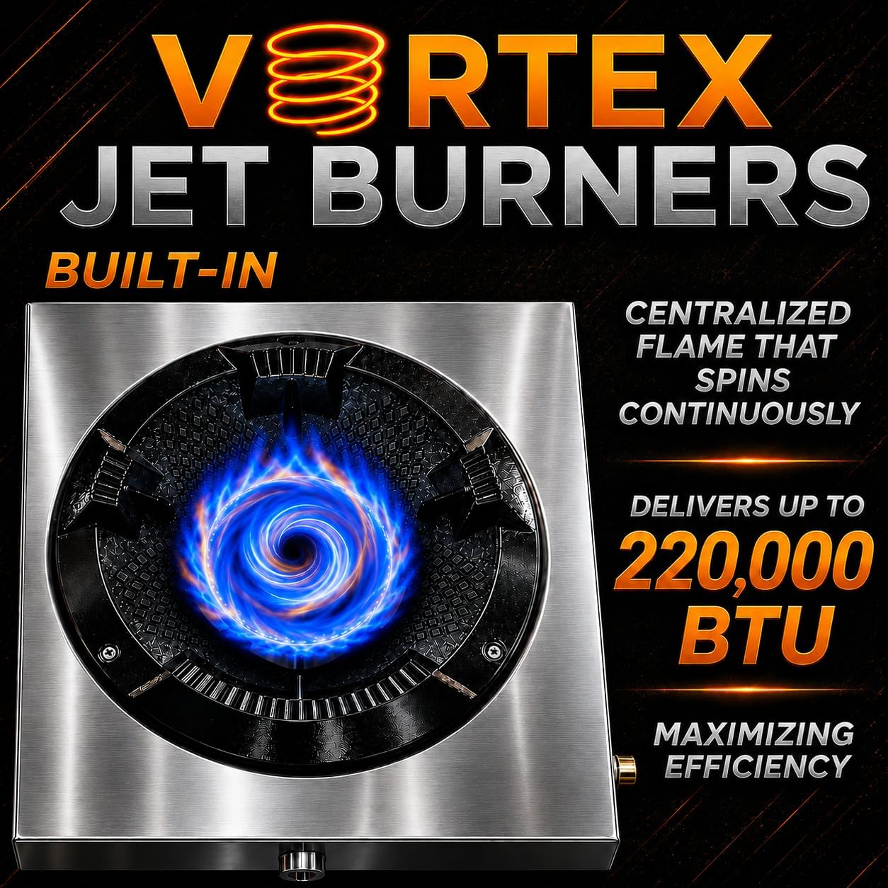 Professional Vortex Wok Range Stove–Stainless Steel-220,000 BTU-Outdoor Propane Wok Burner with Brass Jet Burners-Ideal for High Heat Stir Fry & Asian Cooking-Home & Commerical - Image 3