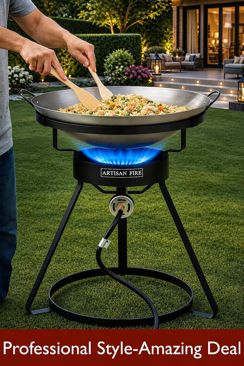 Outdoor Cooker Stove with Iron Wok-Propane Grill-55,000 BTU High Pressure Propane Burner-Ideal for Backyard BBQ, Camp Stove - Image 4